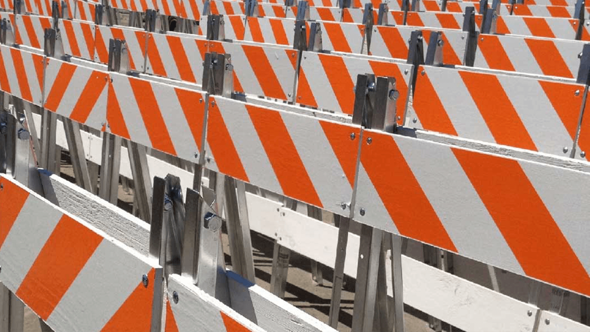 Dozens of barricades in storage.