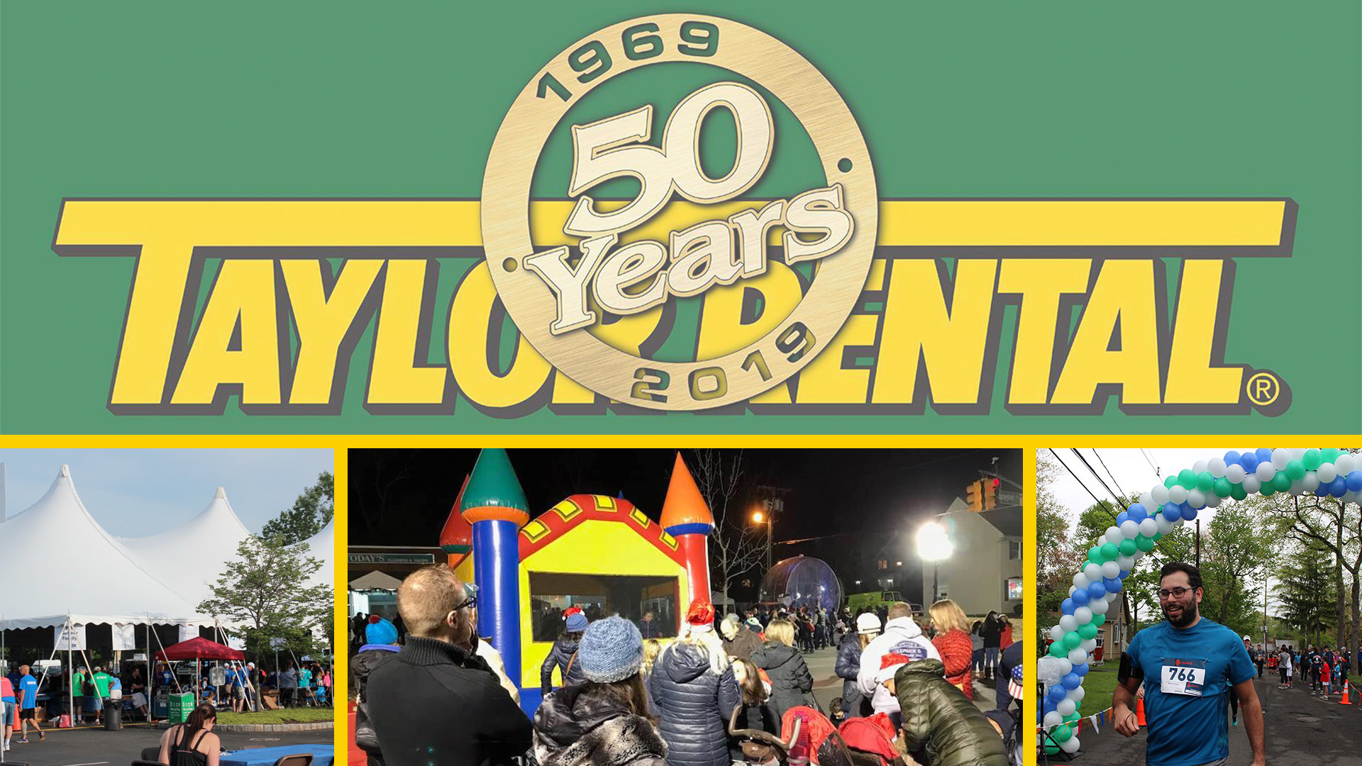 EPIC Community Service: Taylor Rental Center's 50 Events for 50 Years logo and pictures of events.