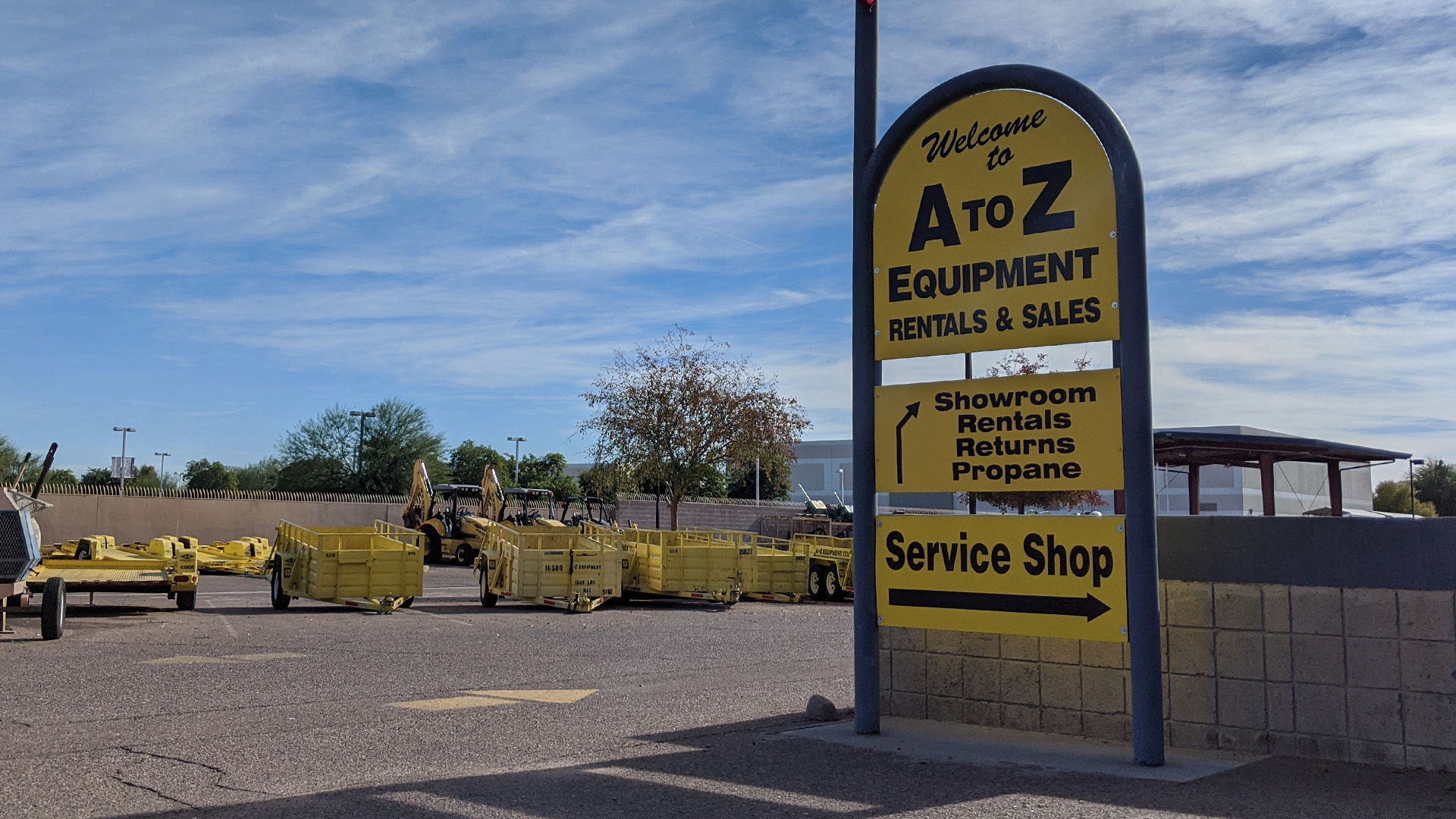 The sign outside A to Z Equipment Rentals & Sales in Gilbert, Arizona.