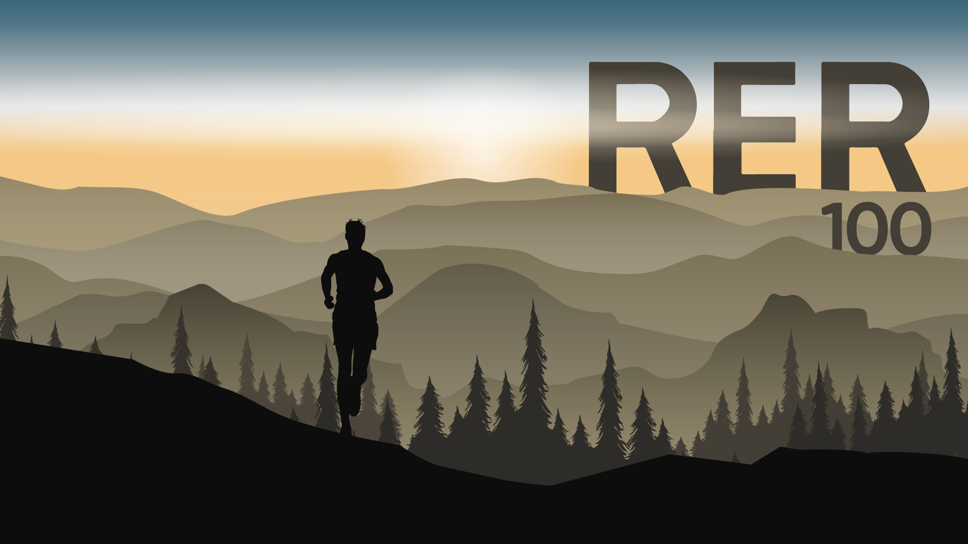 2020 RER 100 image of a runner's silhouette running in hills