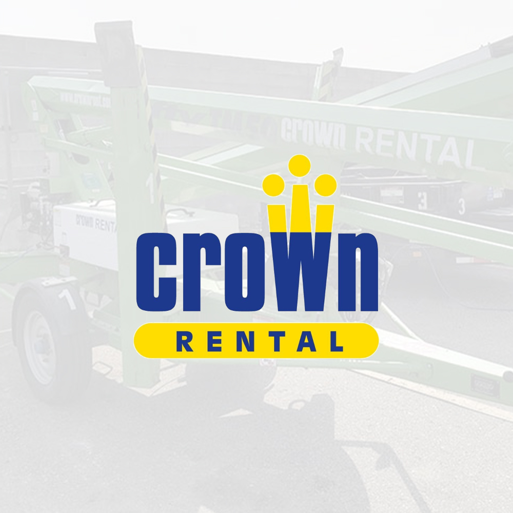 Crown Rental logo on faded pic of location in background