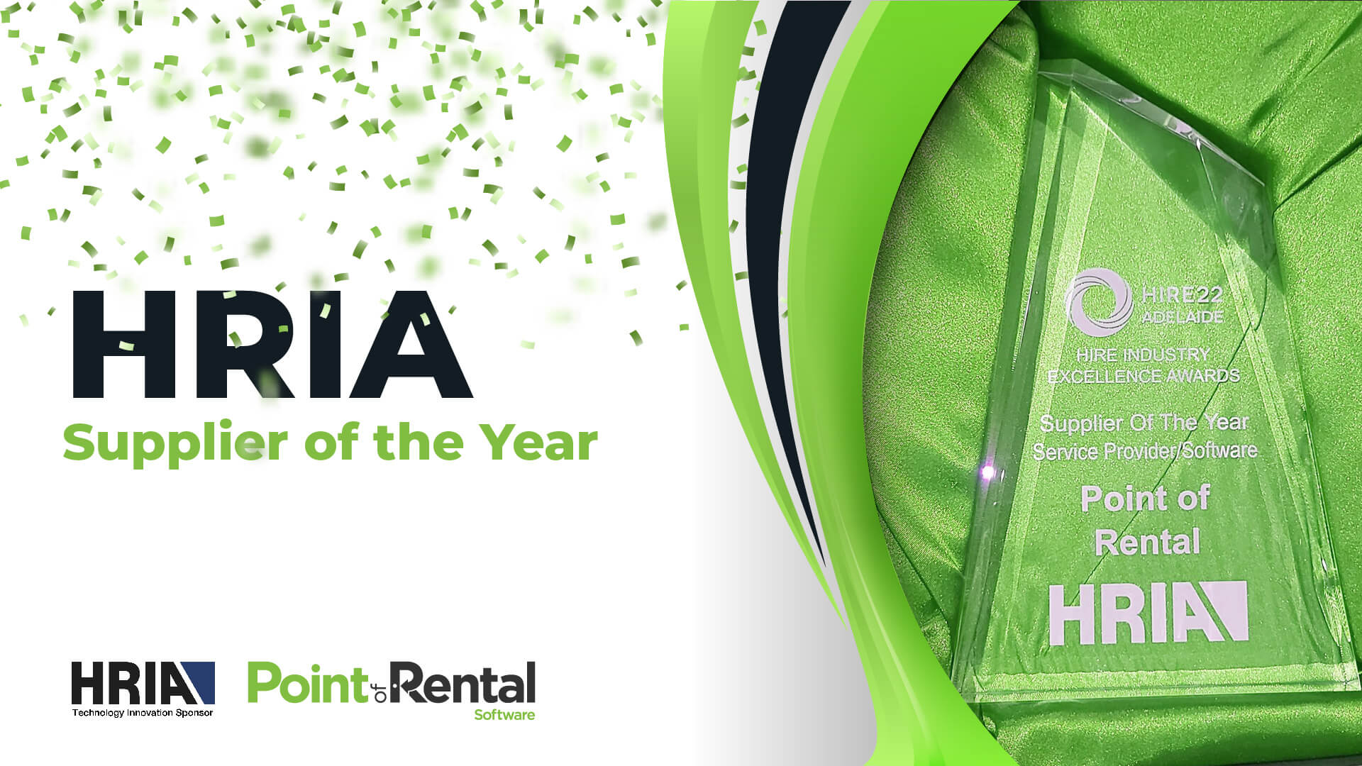 HRIA Supplier of the Year text with picture of trophy on green background