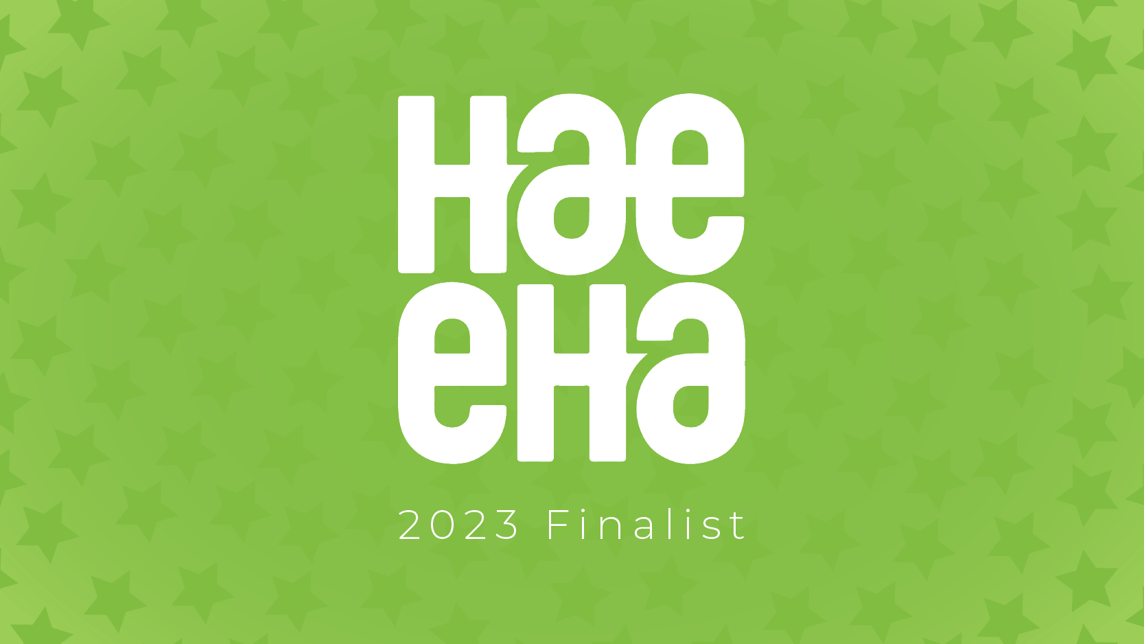 2023 HAE EHA Awards Finalists graphic, white text on green background with stars