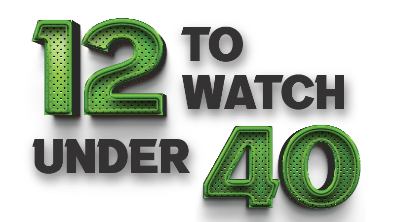 "12 to watch under 40" text graphic