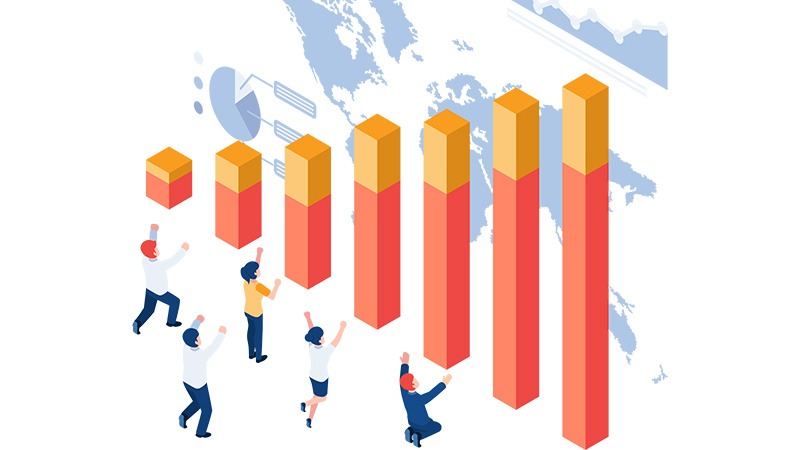 Bar graphs of growth with people excited about it. (It's hard to find a picture of scalability)