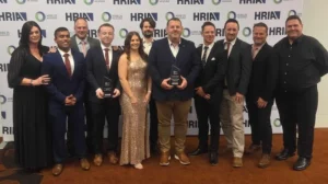 Point of Rental's Australian team celebrate their night at HIRE25 with two awards.