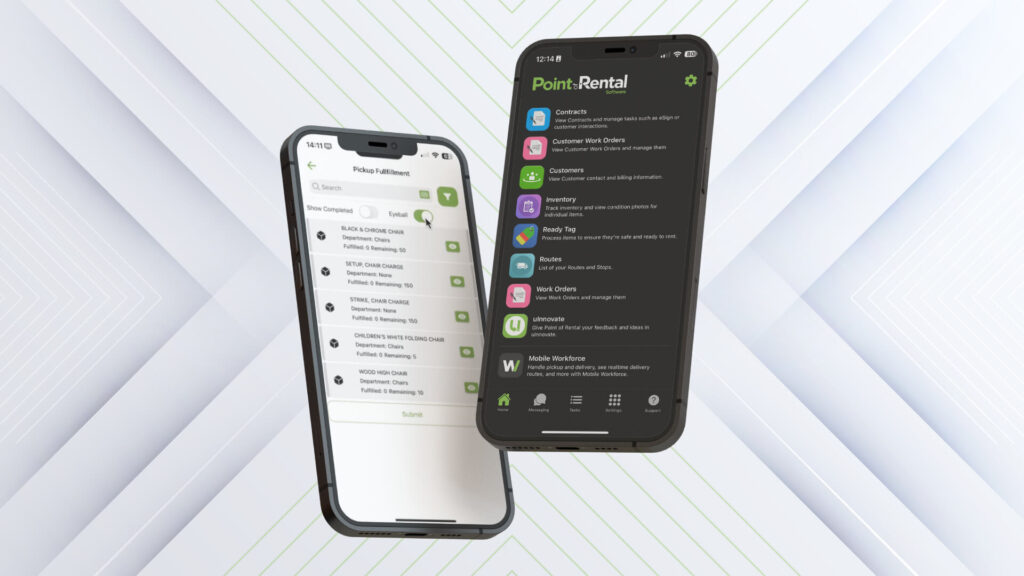 POR One's fulfillment module on a pair of phones floating on a white background with sideways Vs.
