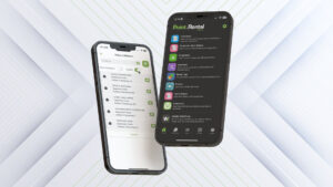 POR One's fulfillment module on a pair of phones floating on a white background with sideways Vs.