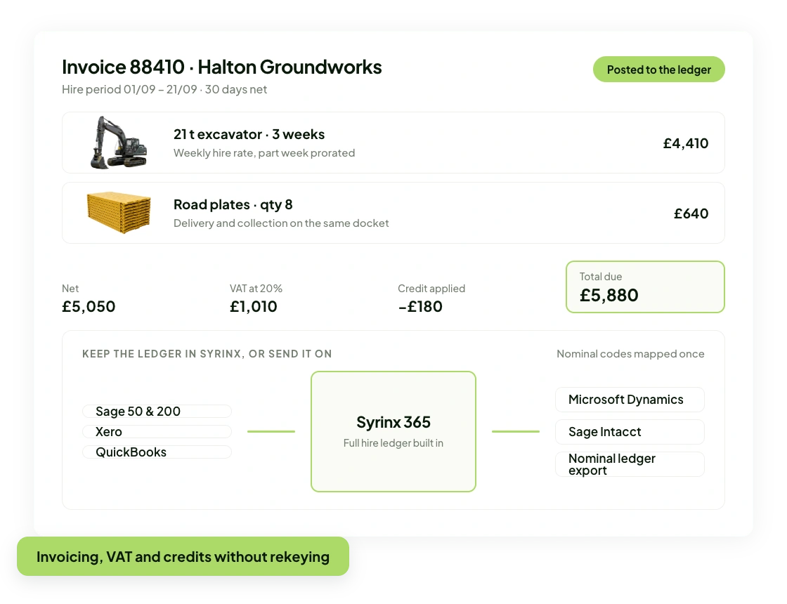 Invoice showing ledger mapping into Syrinx 365