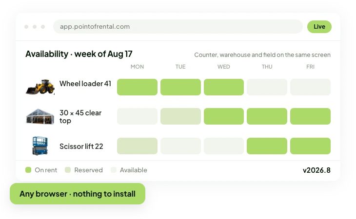 Rental availability calendar accessed from a web browser