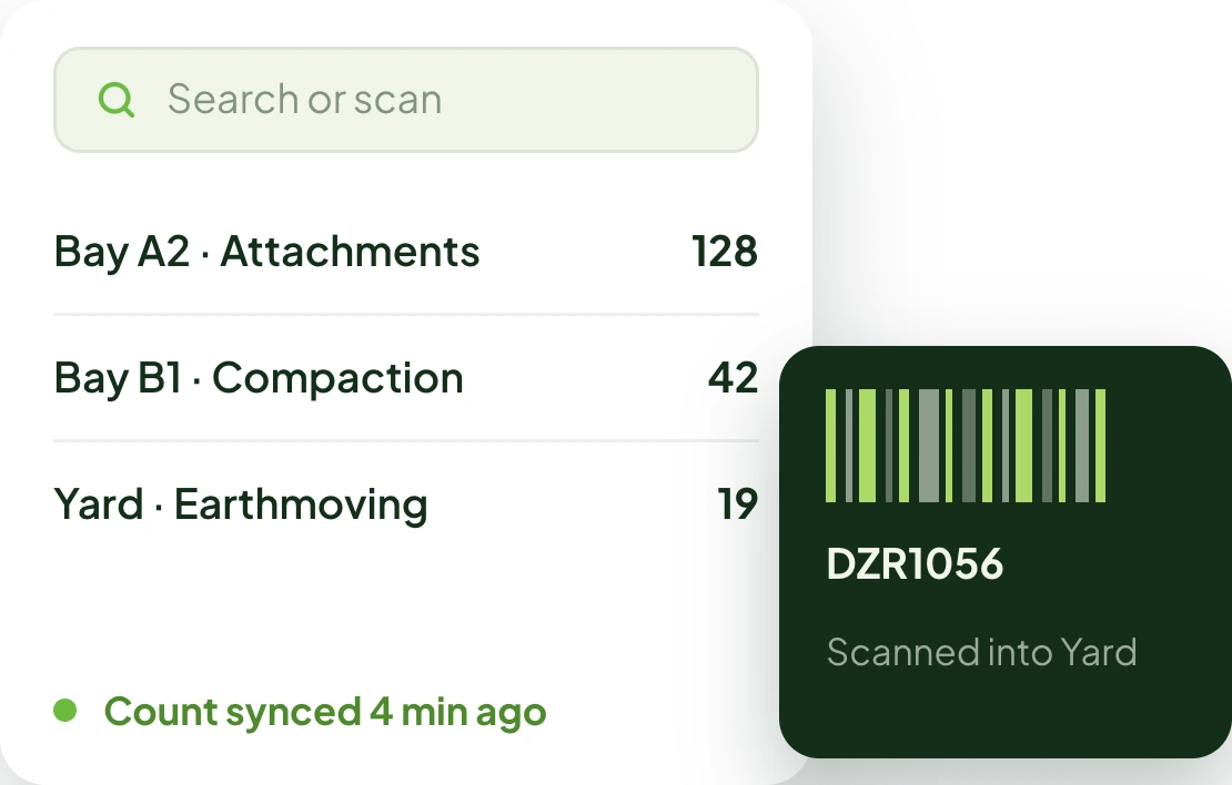 Inventory search screen listing bay locations and item counts