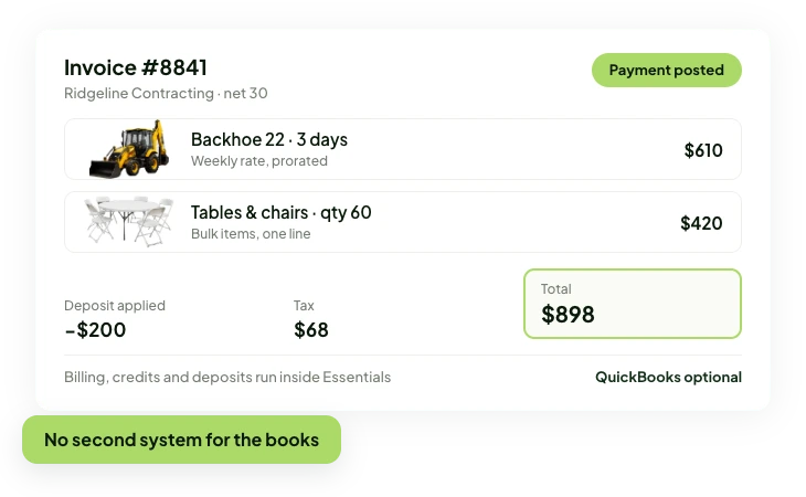 Invoice showing rental line items for a customer